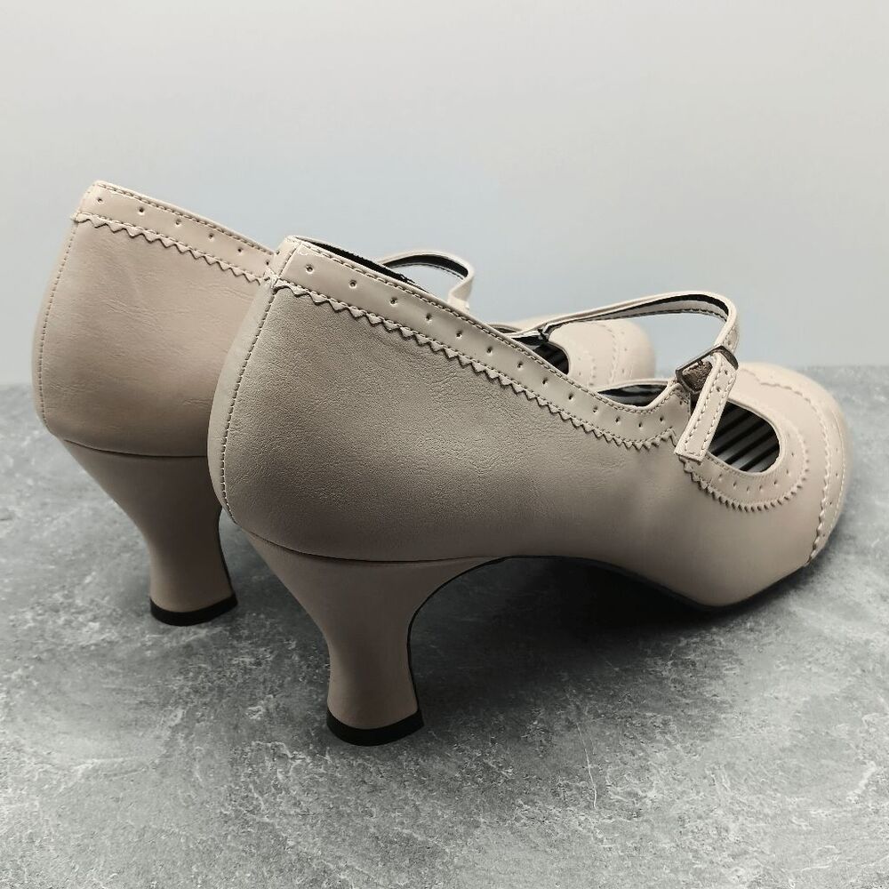 NWOT Pleaser Jenna 06 Faux Leather Cream Mary Jane Pump Kitten Heels Size 16 - Picture 3 of 10
